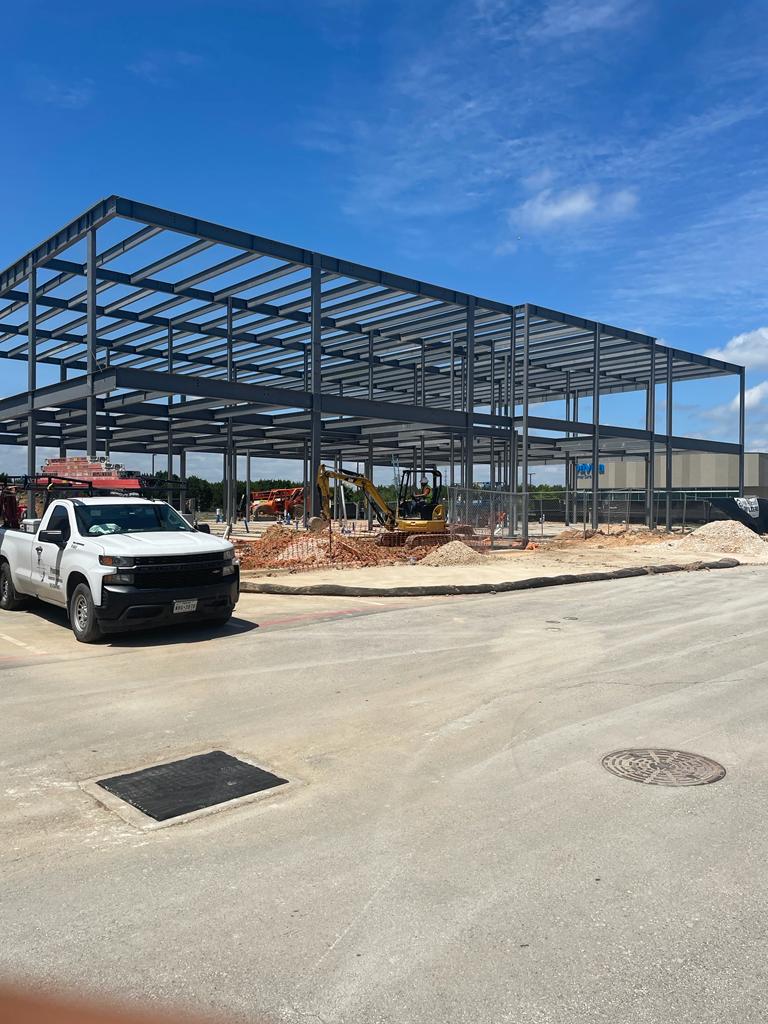Steel frame of a large commercial building during erection